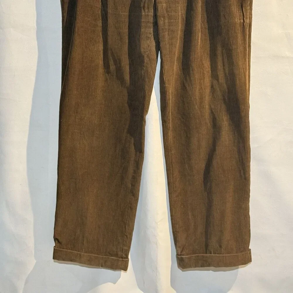 VTG Jos. A. Bank Mens Pants Green Corduroy Straight Cuffed Pleat Chinos Size 35